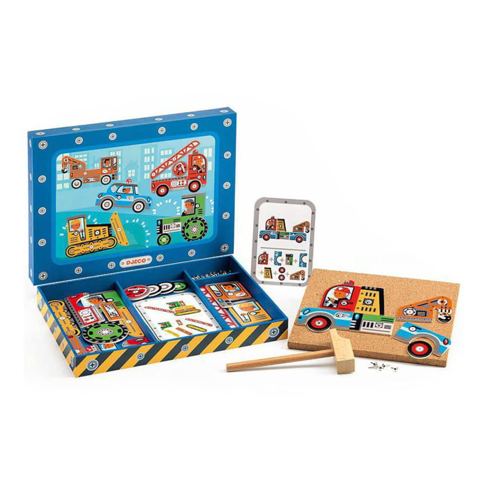 Djeco Jeu de construction éducatif Véhicules Multicolore Coton - 30x23x4cm