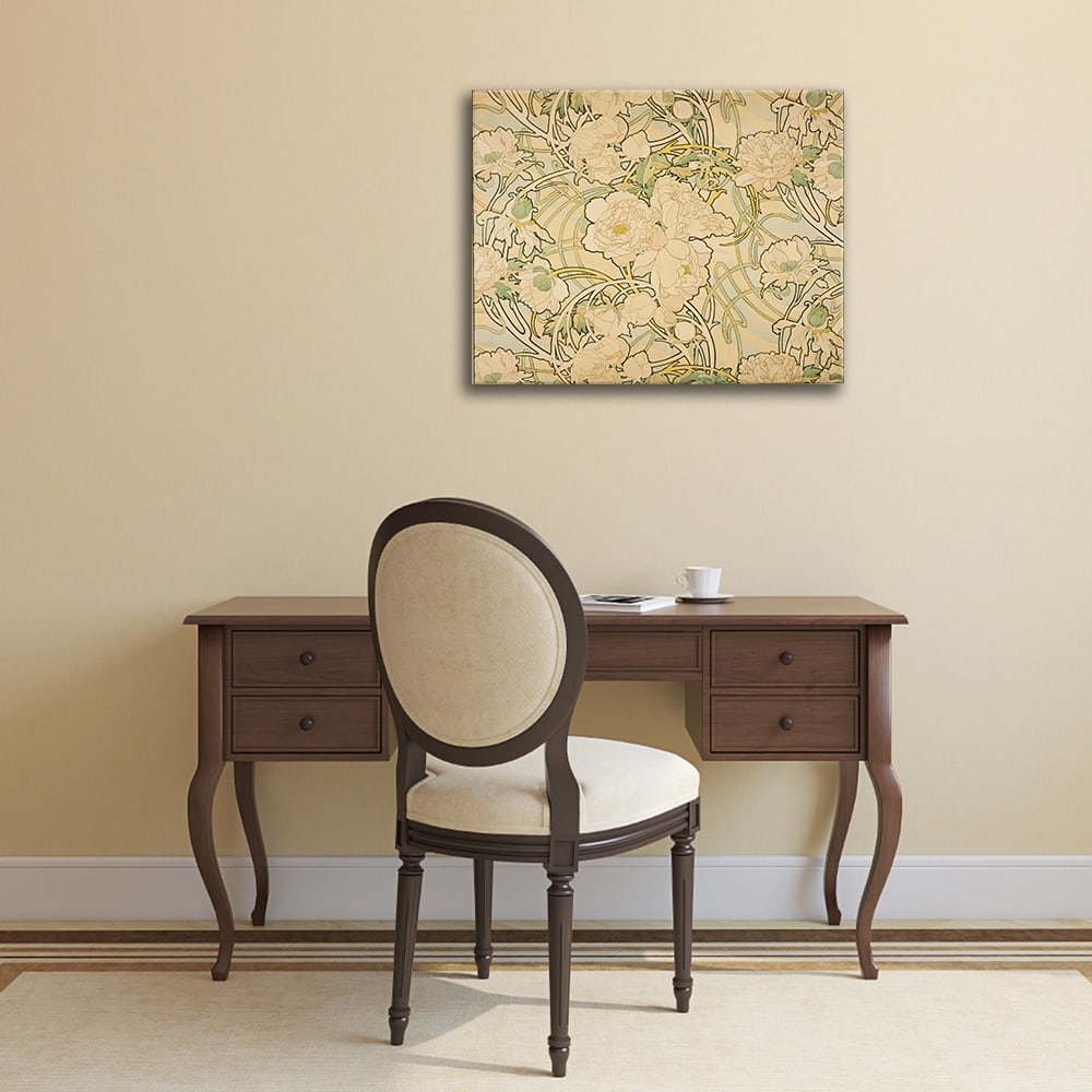 Tableau impression sur toile pivoines Alphonse Mucha 60x75cm