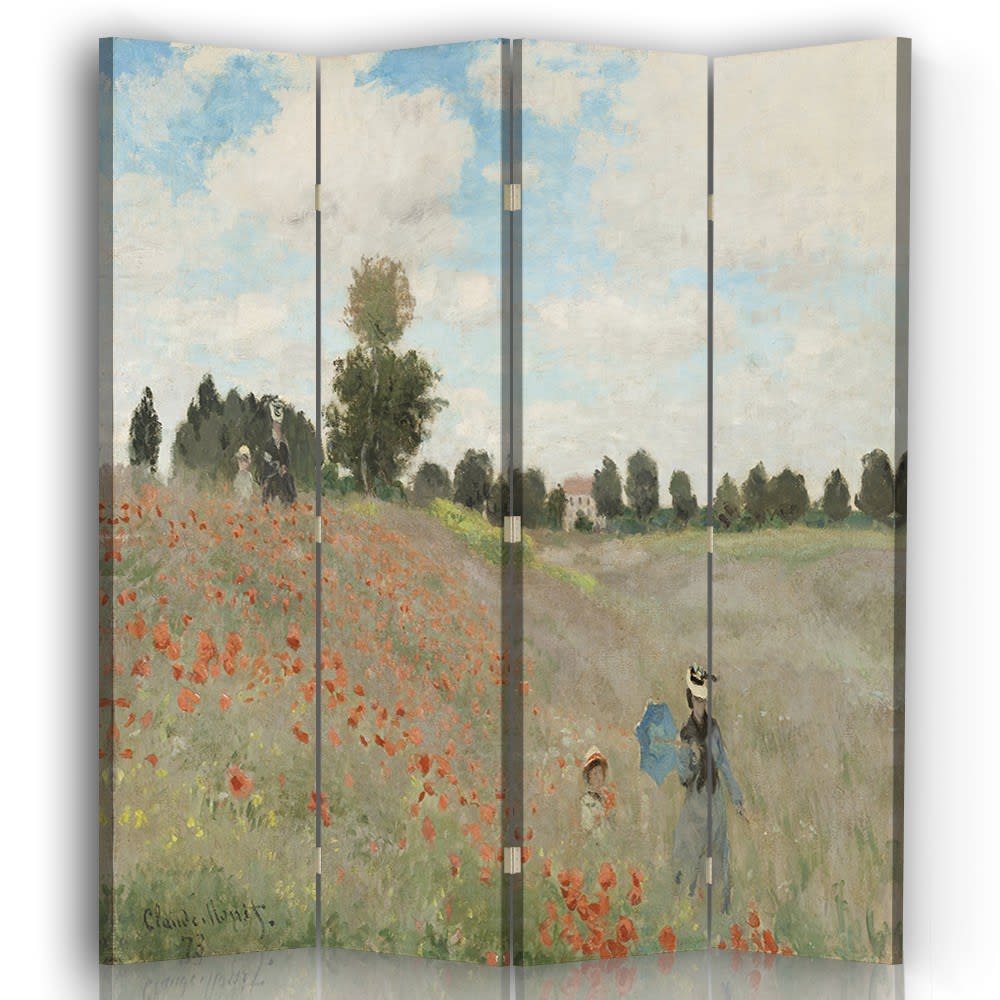 Paravento - Separè Campo Di Papaveri cm. 145x170 (4 pannelli) - Rosso - PES - Poliestere
