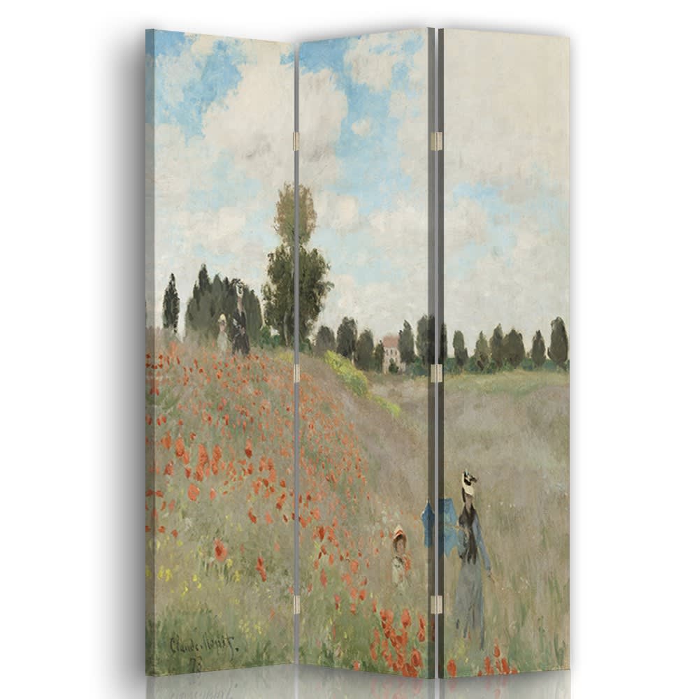 Paravento - Separè Campo Di Papaveri cm. 110x150 (3 pannelli) - Rosso - PES - Poliestere