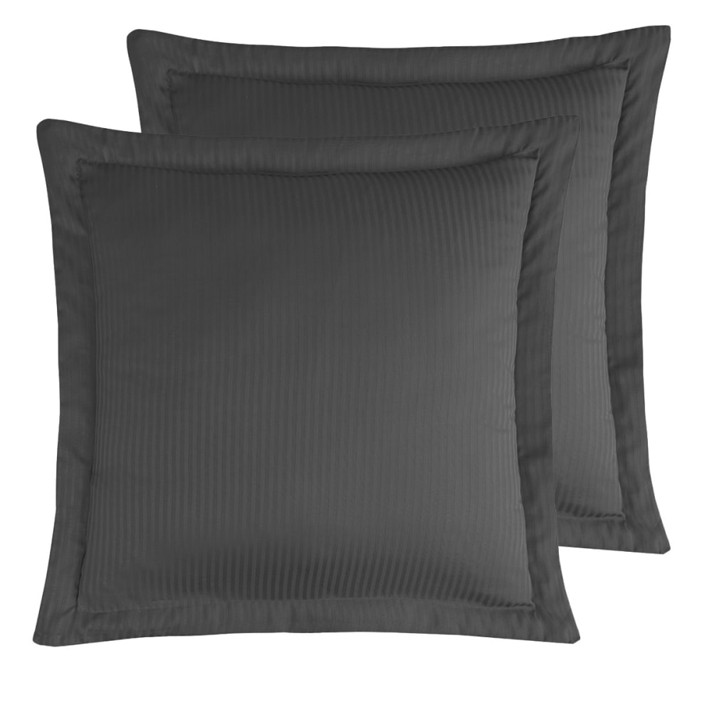 2 taies d'oreiller rayées en satin de coton Anthracite 65x65 cm