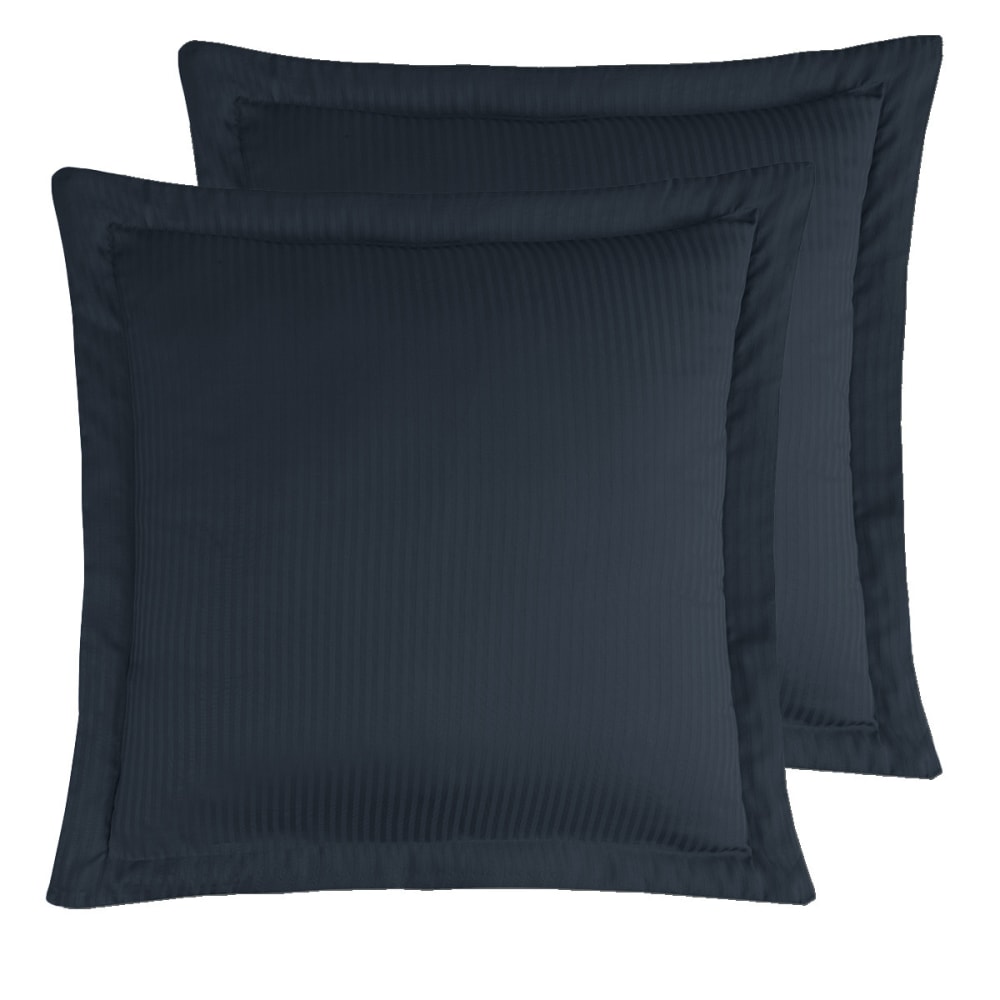 2 taies d'oreiller rayées en satin de coton Marine 65x65 cm