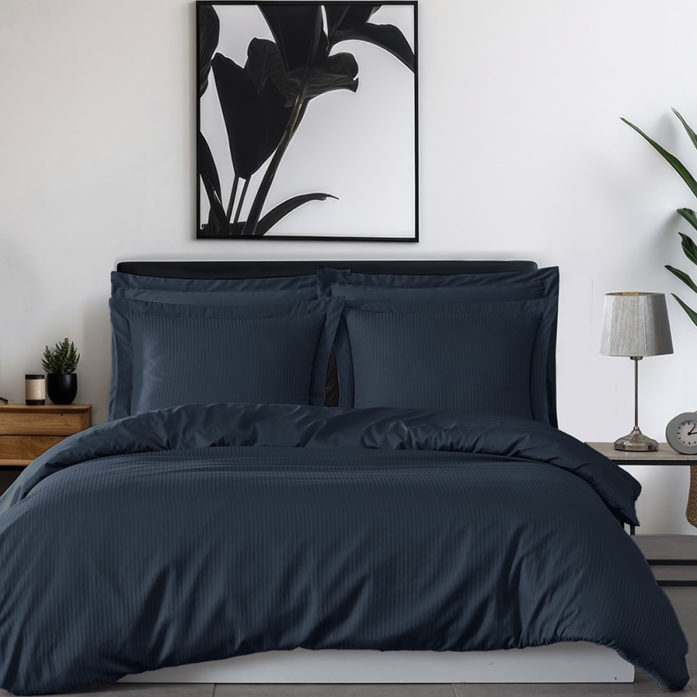 Llot de 2 taies d'oreiller rayées en satin de marine 50x70 cm - Maisons du Monde