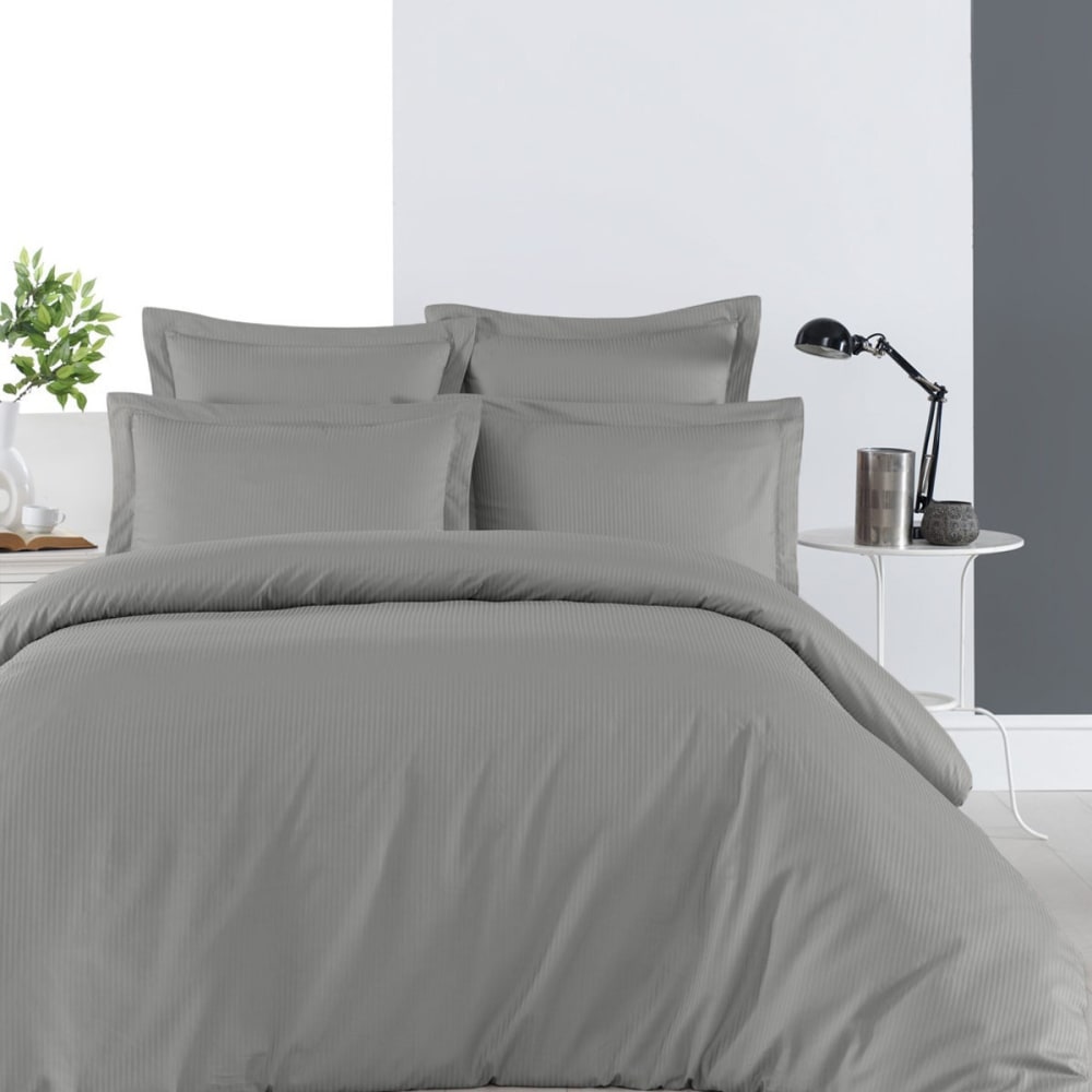 Llot de 2 taies d'oreiller rayées en satin de gris acier 50x70 cm - Maisons du Monde