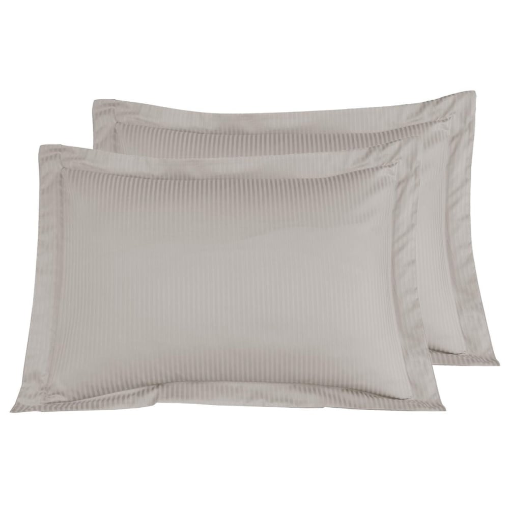 Sensei Maison Llot de 2 taies d'oreiller rayées en satin de taupe 50x70 cm style campagne Beige Certifié Oeko-Tex Coton