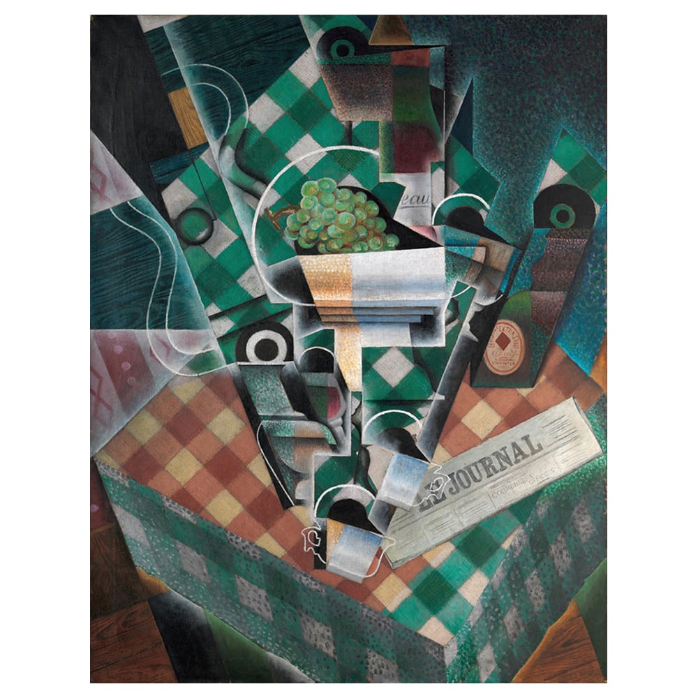 Tableau nature morte à la nappe à carreaux Juan Gris 80x100cm