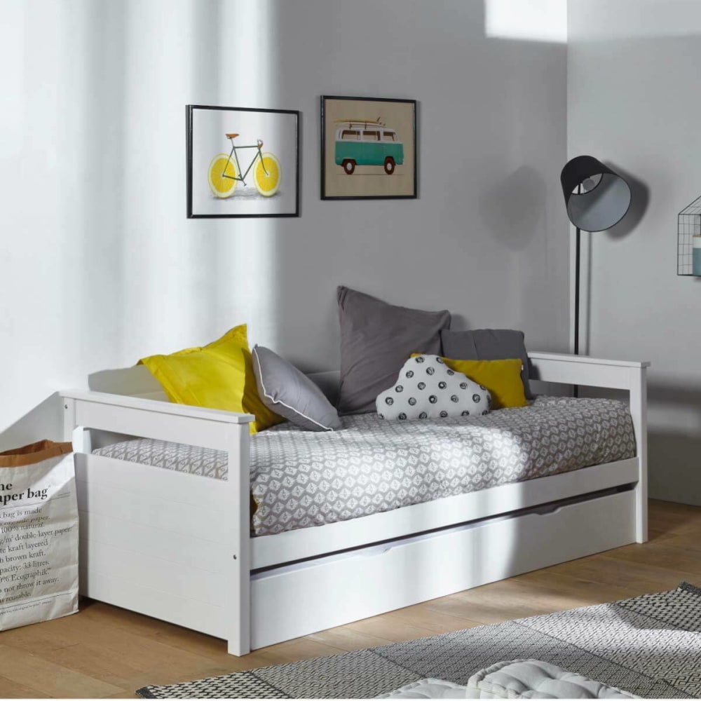 Sofá cama nido madera maciza blanco 90x190 cm