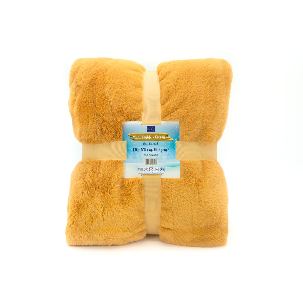 Plaid polaire doublé imitation ''Lapin''  caramel 130x170cm