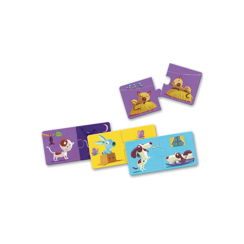 DJECO Puzzle Duo Contraires est un puzzle éducatif où l’enfant associe une image et son contraire. À partir de 2 ans.