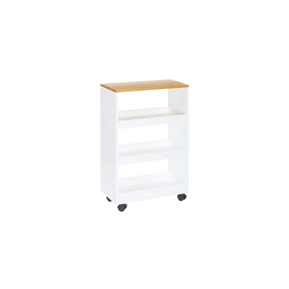 Desserte de cuisine sur roulettes blanc et bois