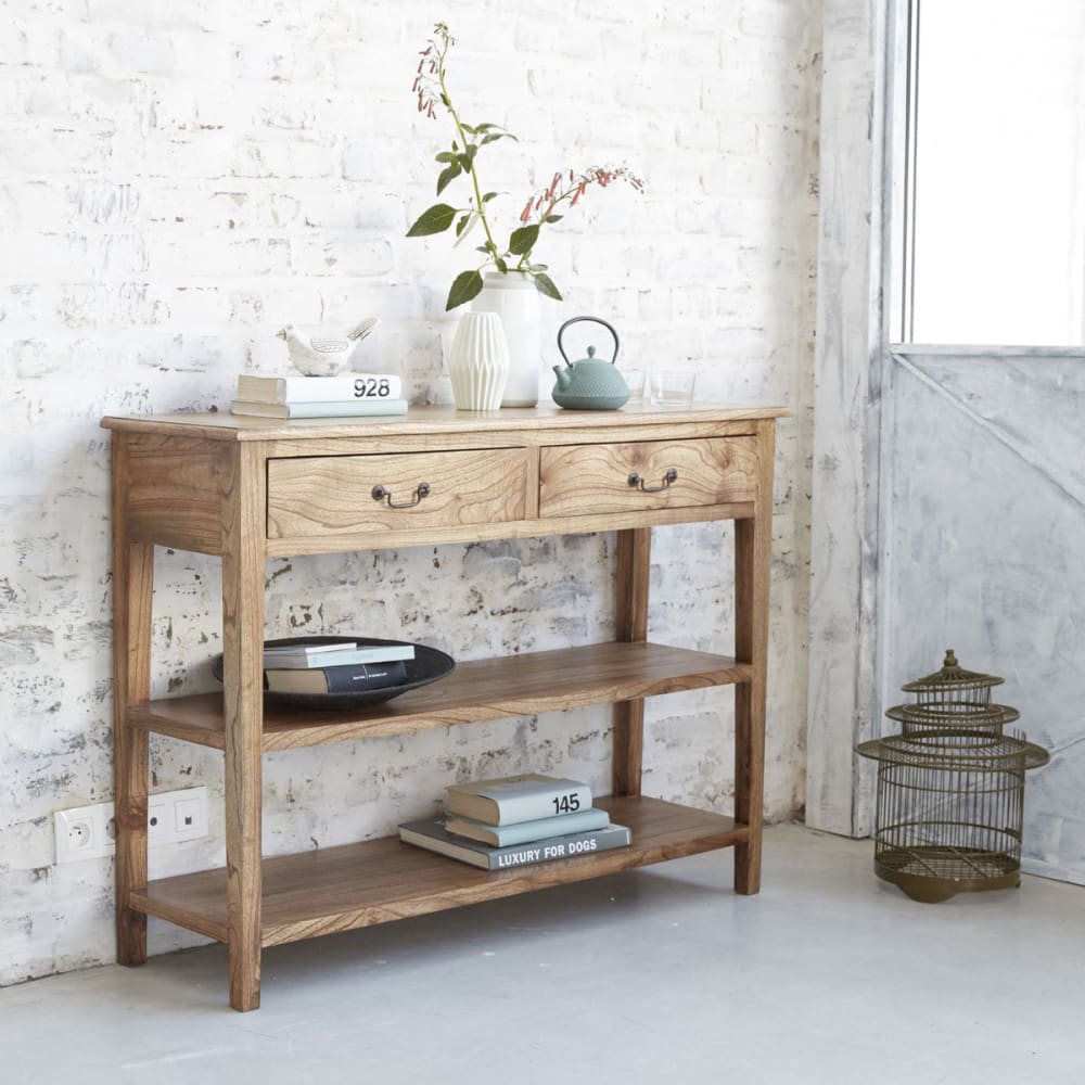 BERAH GETAH Konsole 2 Schubladen 2 Regale style modern Beige Holz