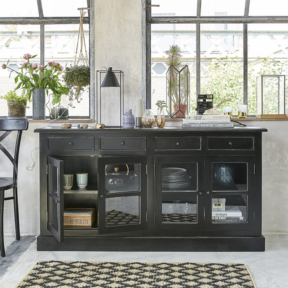 Buffet en acajou massif noir 160 cm Buffet en acajou massif noir 160 cm
