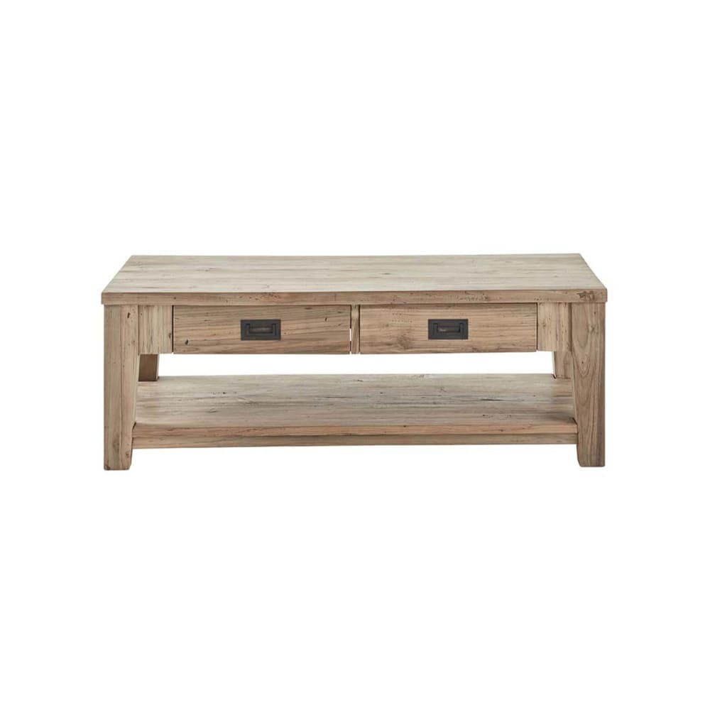Couchtisch 2 Schubladen aus recyceltem Teakholz - Maisons Du