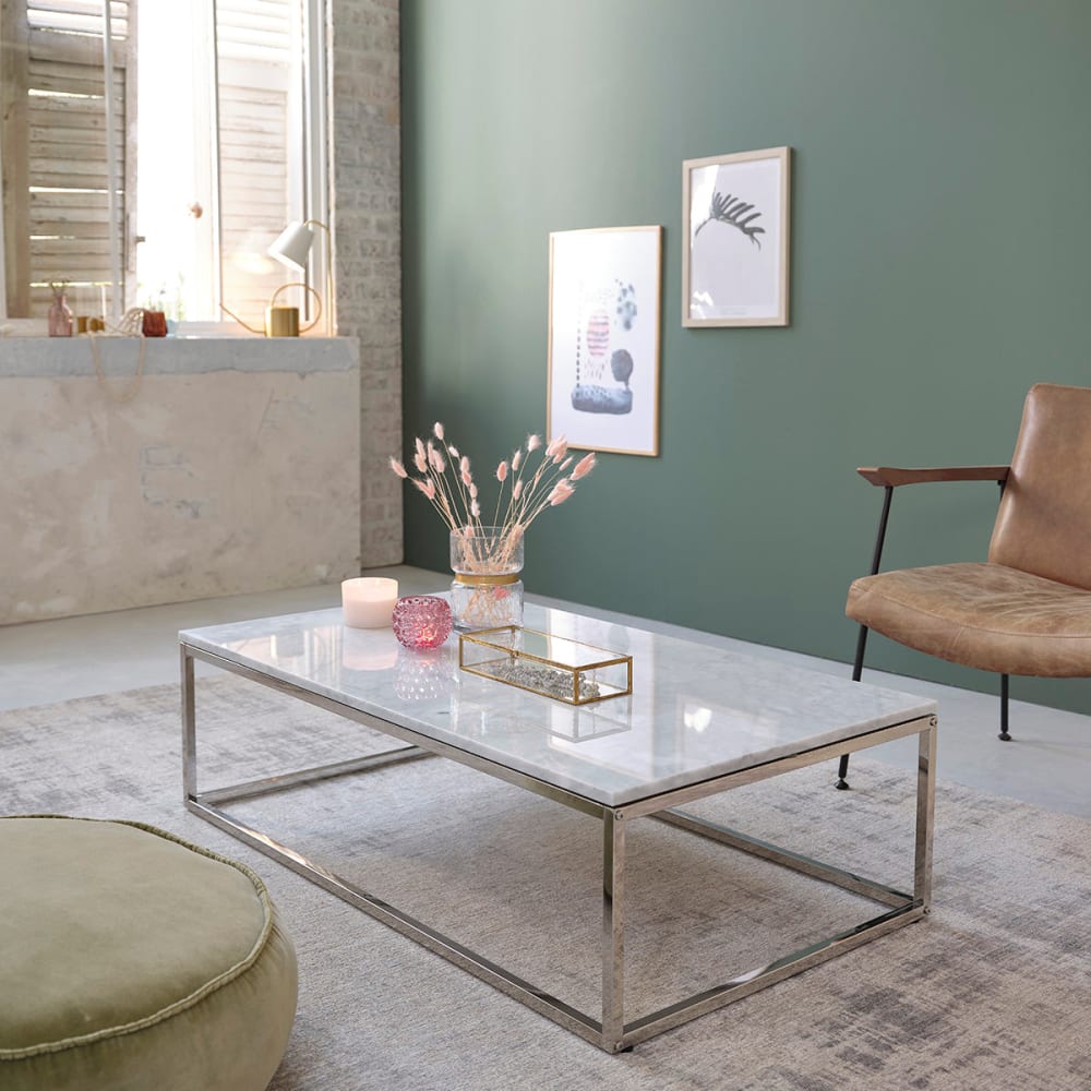 BERAH GETAH Rechteckiger Couchtisch aus Marmor und Weißmetall style modern Weiß Marmor