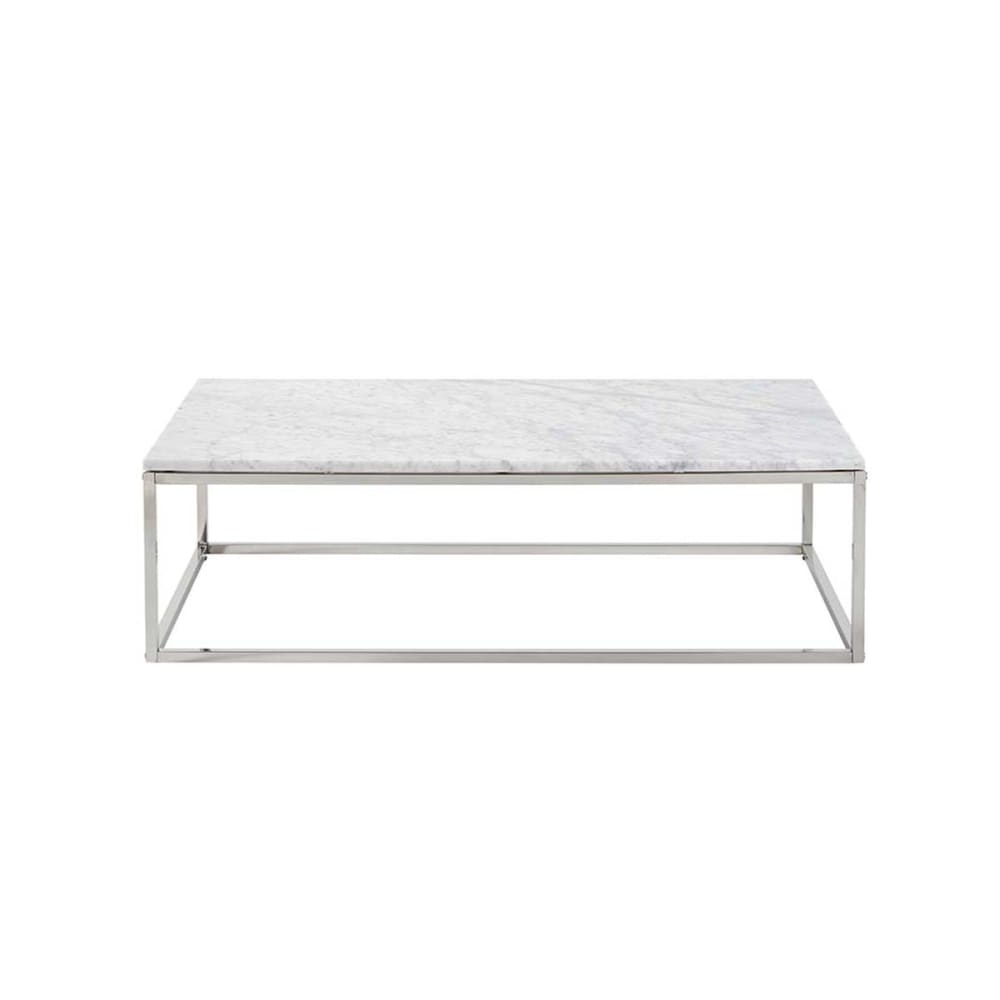 Table basse rectangulaire en marbre et métal blanche