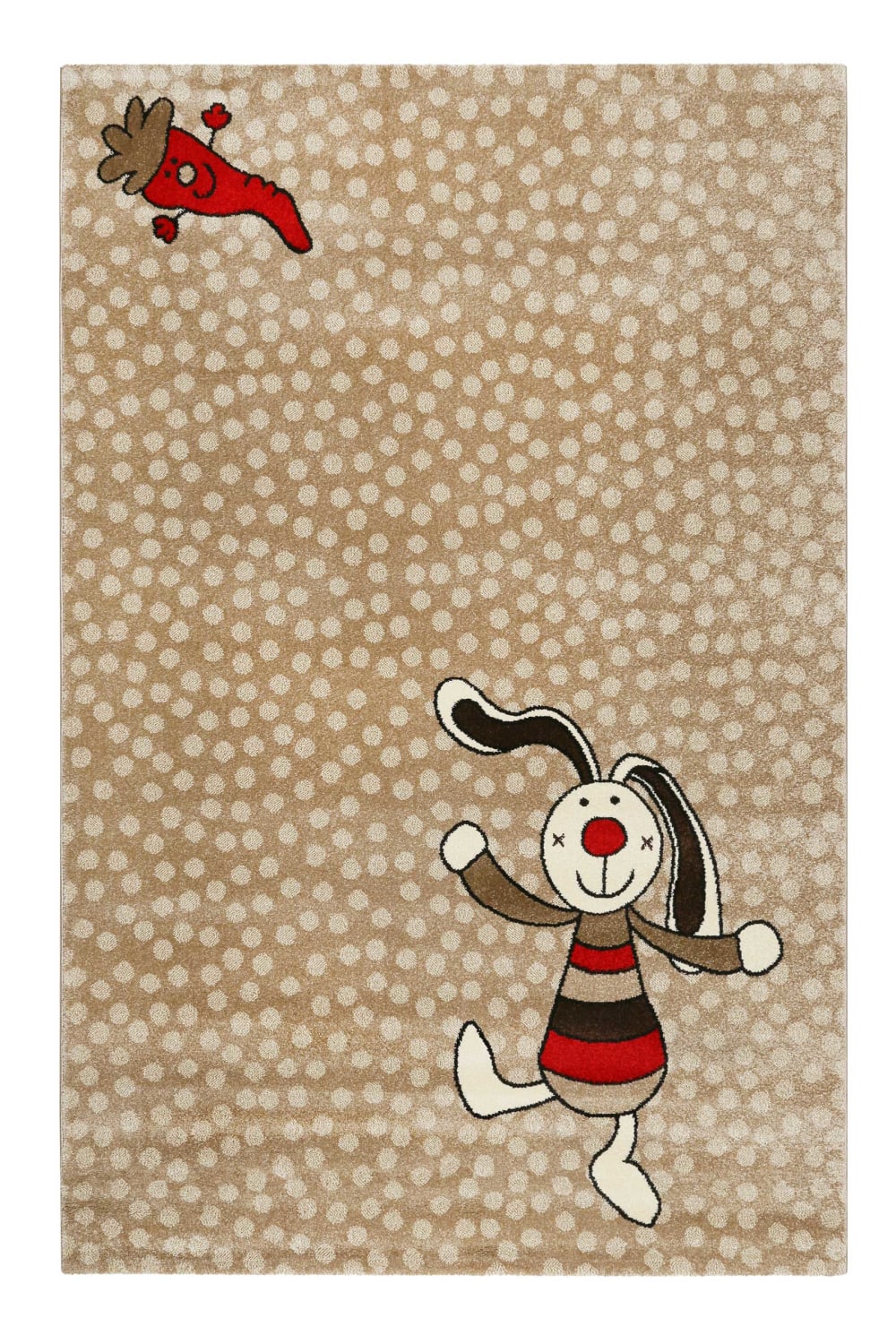Tapis enfant motif lapin coloré sur fond pois beige 80x150