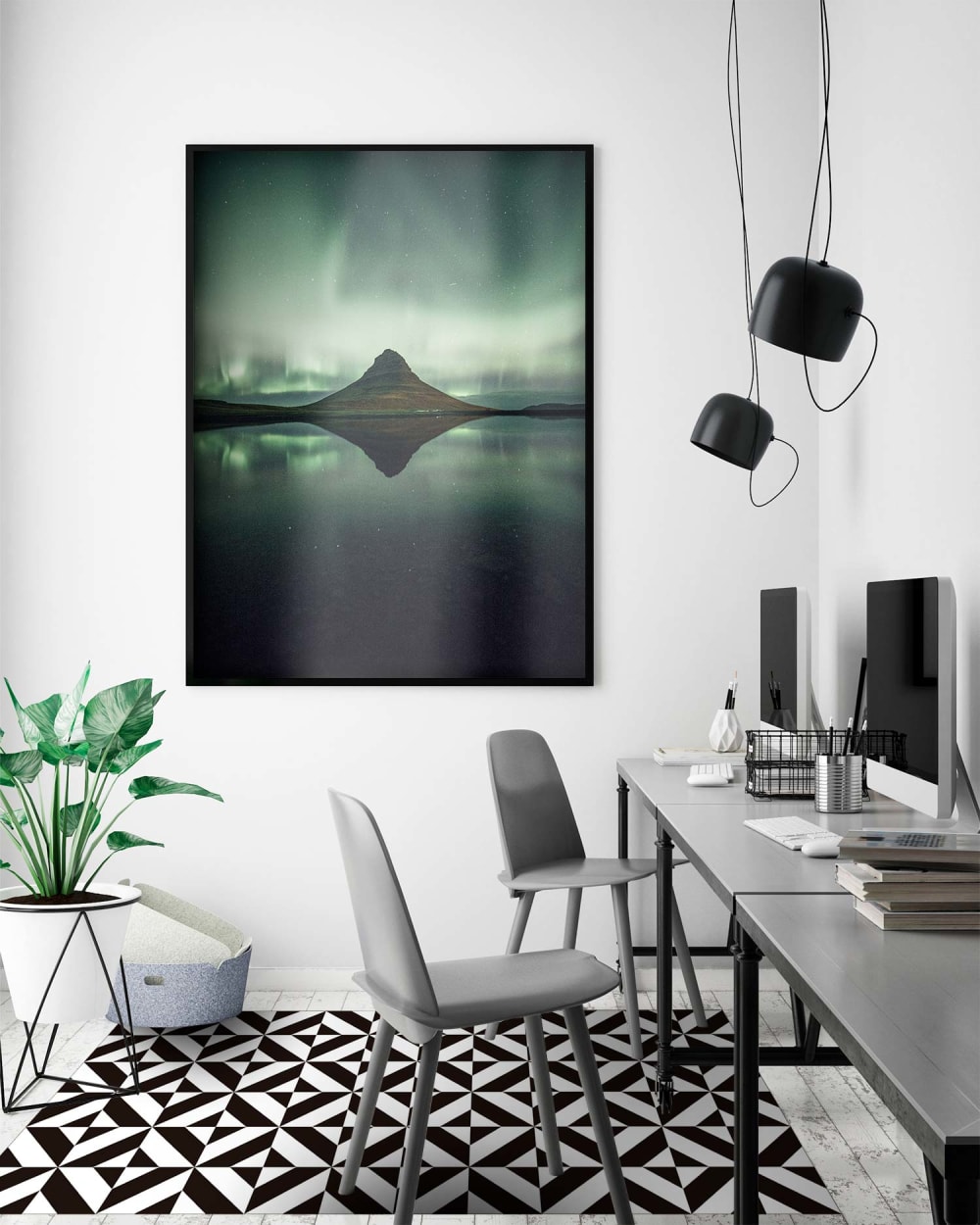 Tapis vinyle forme géométrique noir 300x200cm