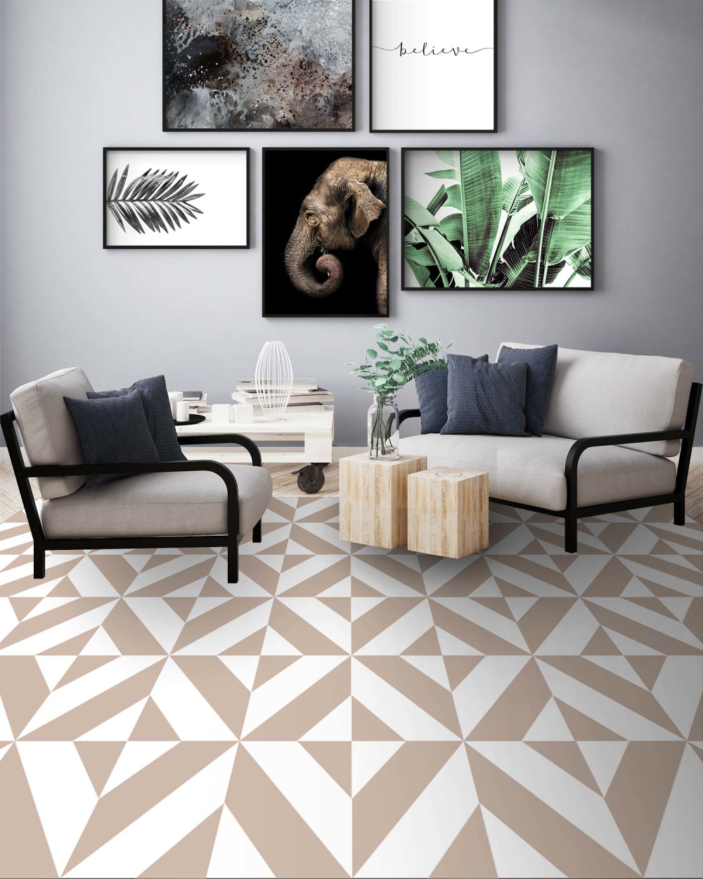 Tapis vinyle forme géométrique rose 120x160cm — vue 4