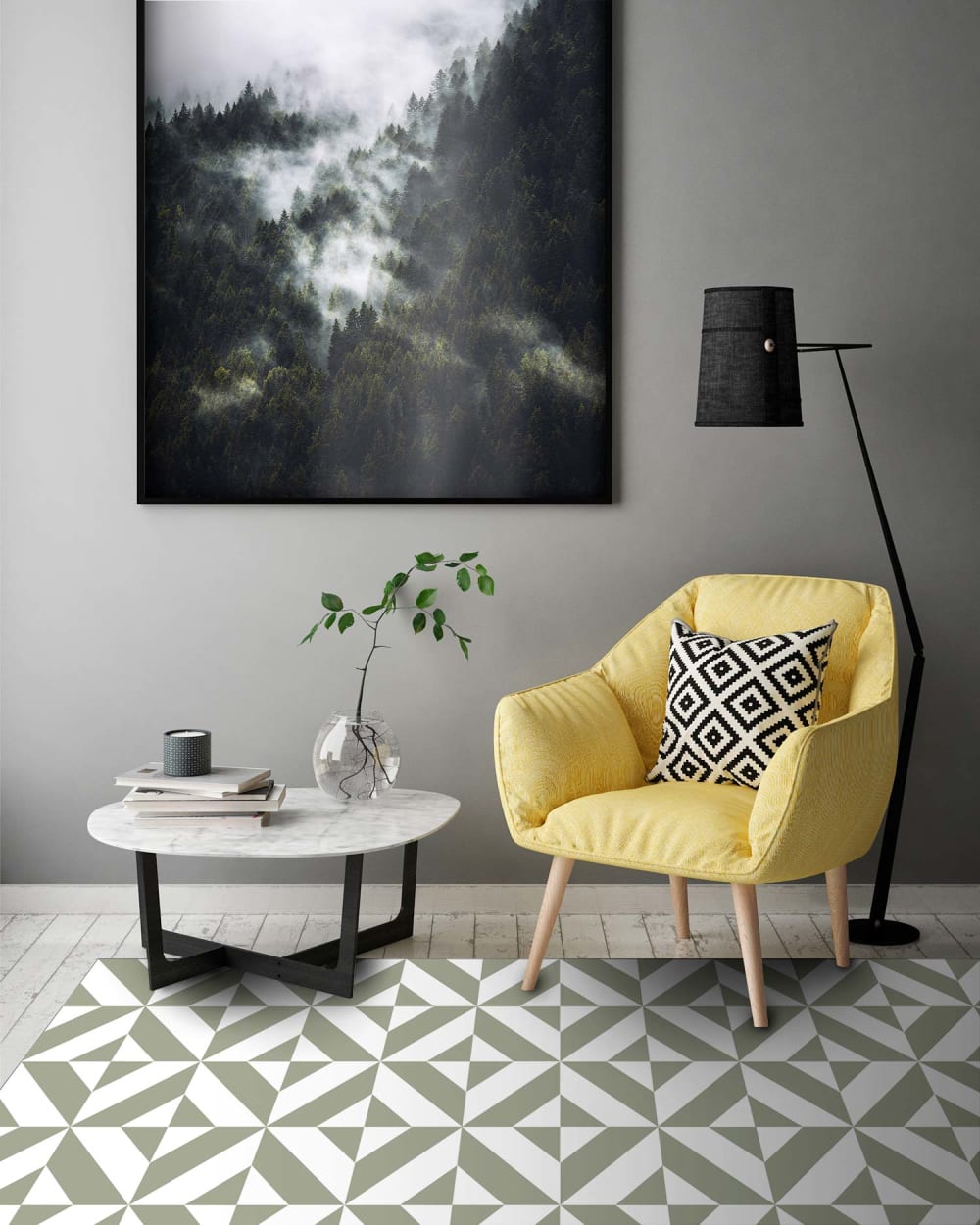 Tapis vinyle forme géométrique verte 300x200cm