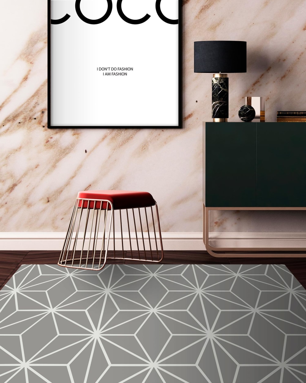 Tapis vinyle lignes d'étoiles grises 300x200cm