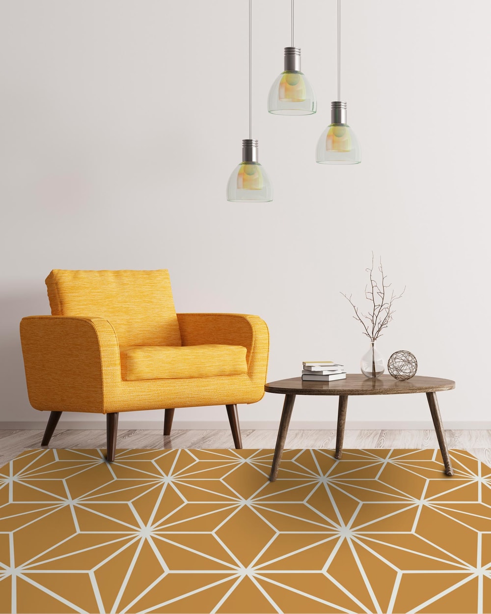 Tapis vinyle lignes étoiles moutarde 60x250cm — vue 4