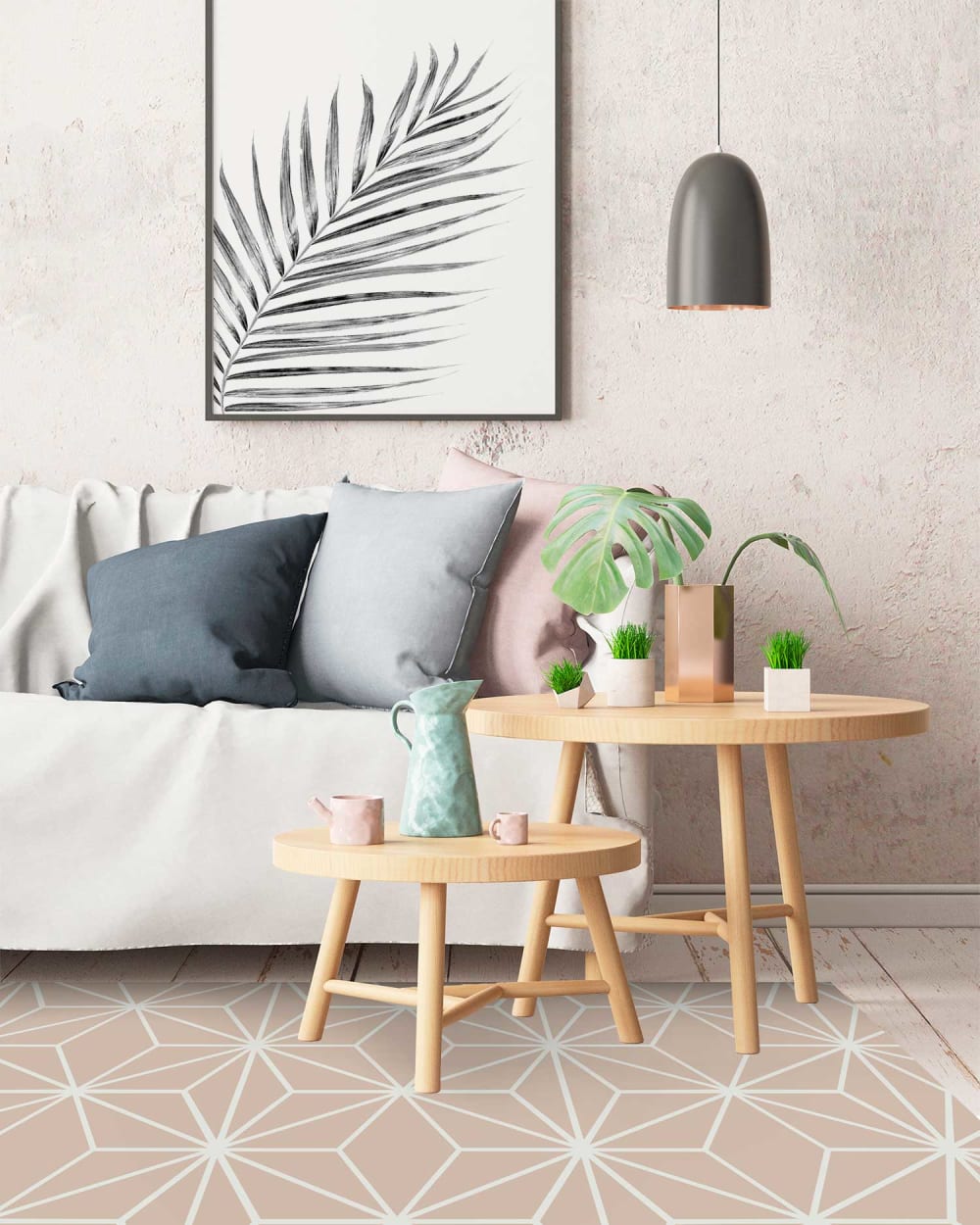 Tapis vinyle lignes d'étoiles roses 300x200cm