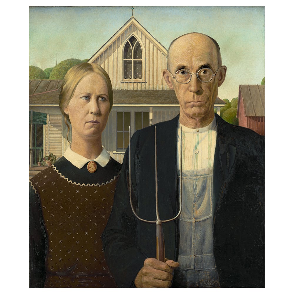 Stampa su tela - American Gothic - Grant Wood cm. 60x90 - Multicolore - PES - Poliestere