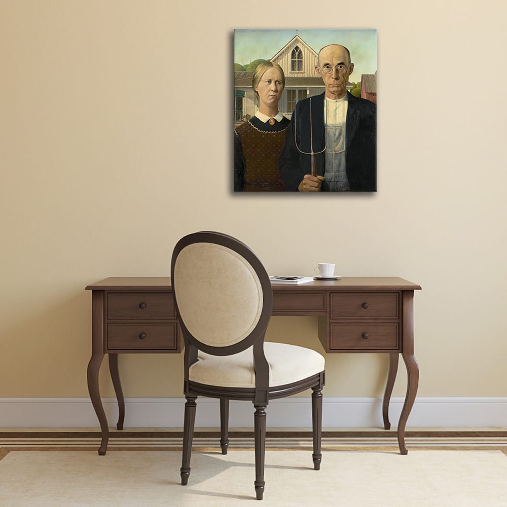 Stampa su tela - American Gothic - Grant Wood cm. 60x90 -