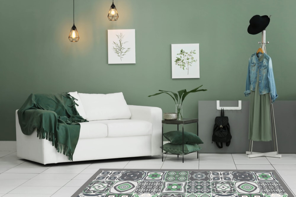 Tapis vinyle carreaux ciments vert 60x110cm — vue 3