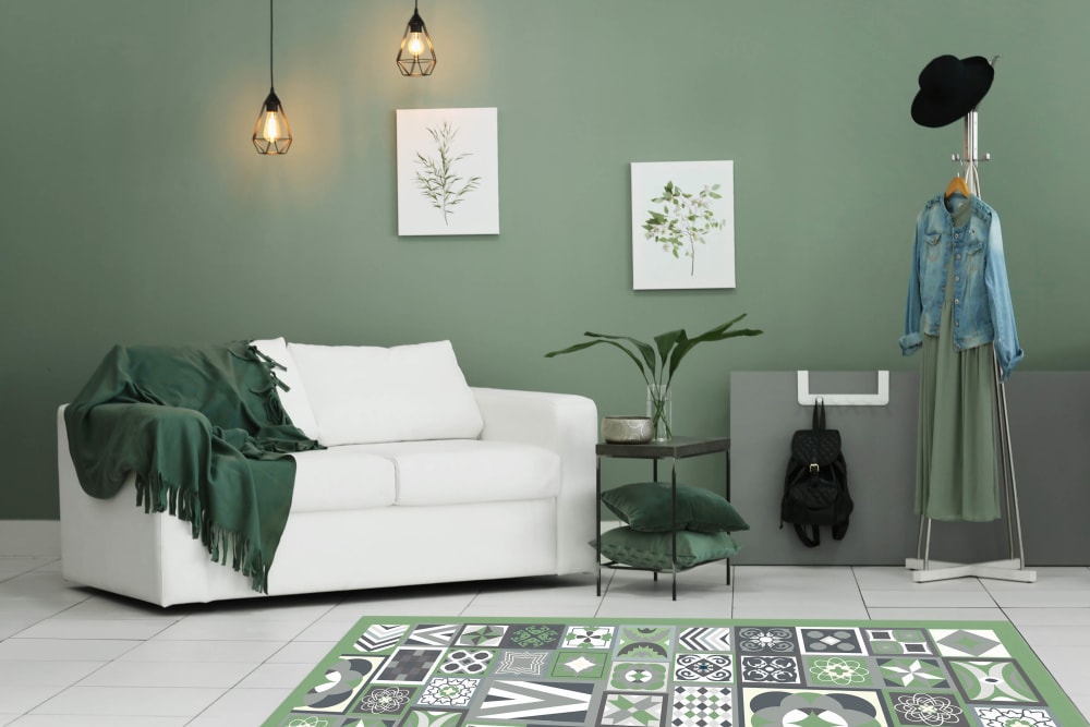 Tapis vinyle style carreaux ciments vert 60x110cm — vue 3