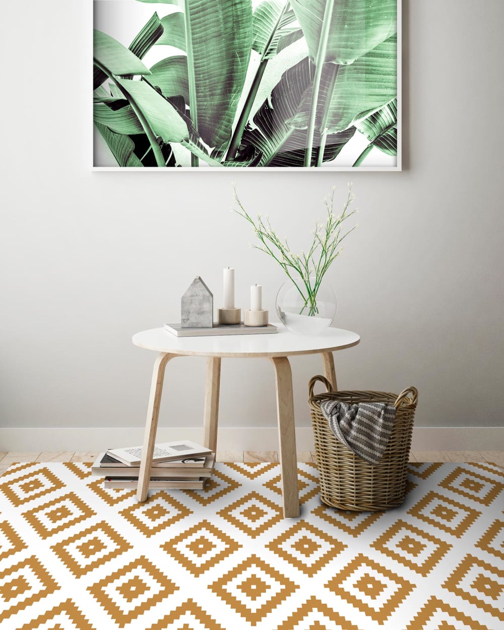 Tapis vinyle carrés moutarde 300x200cm