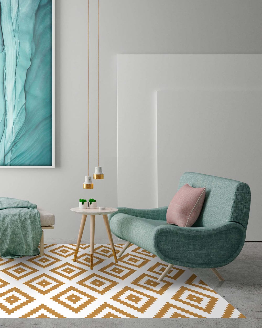 Tapis vinyle carrés moutarde 60x250cm — vue 4