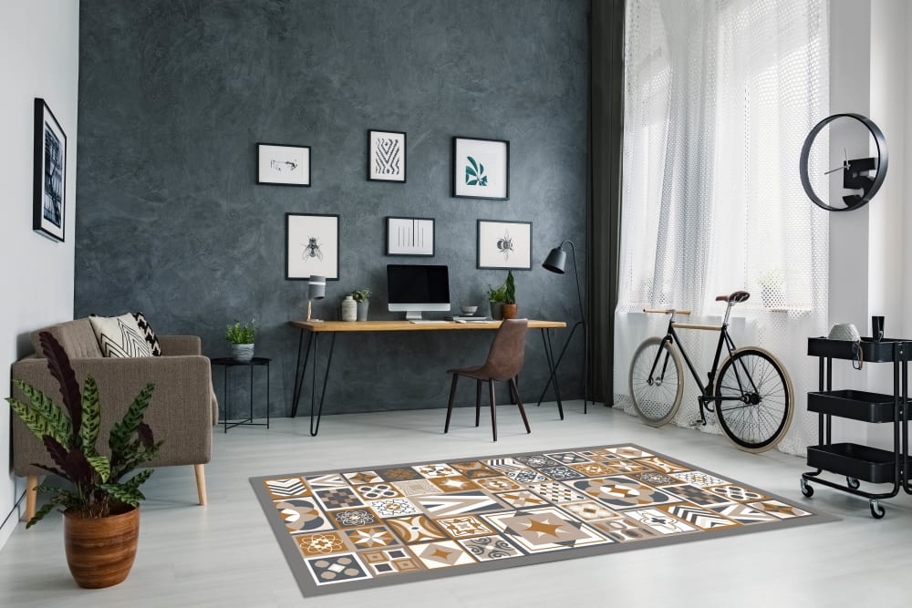 Tapis vinyle style carreaux ciments orange 80x250cm — vue 3