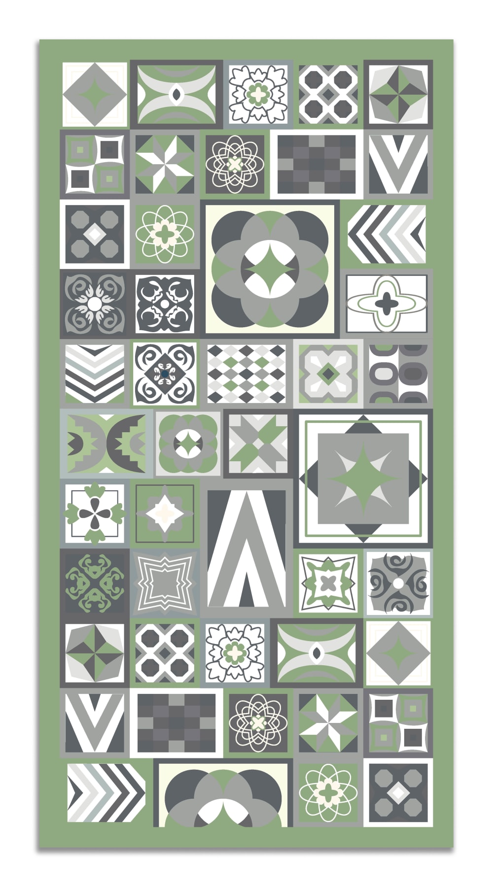 Tapis vinyle style carreaux ciments vert 40x80cm