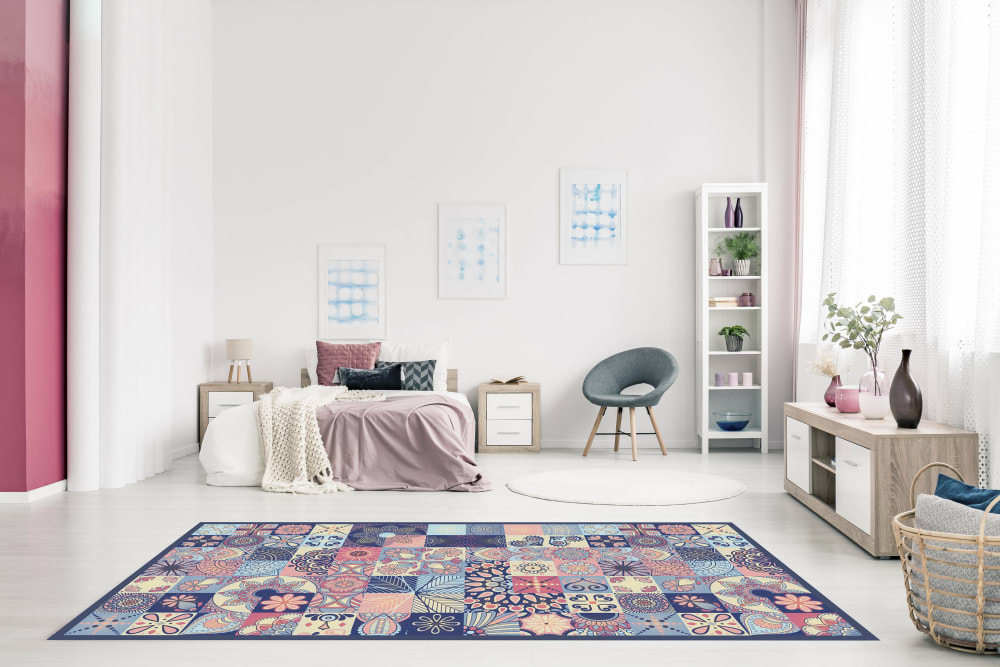 Tapis vinyle carreaux ciments cuisine rose 140x200cm — vue 3