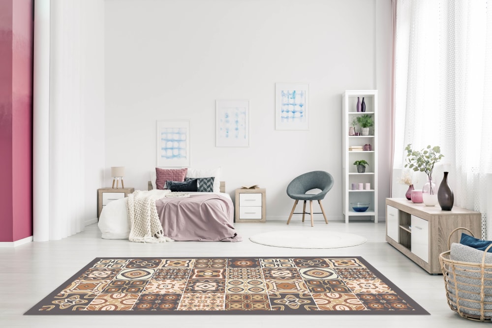 Tapis vinyle carreaux ciments marron 300x200cm