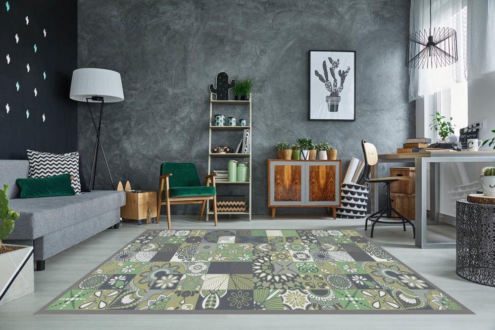 Tapis vinyle carreaux ciments cuisine vert 100x140cm — vue 3
