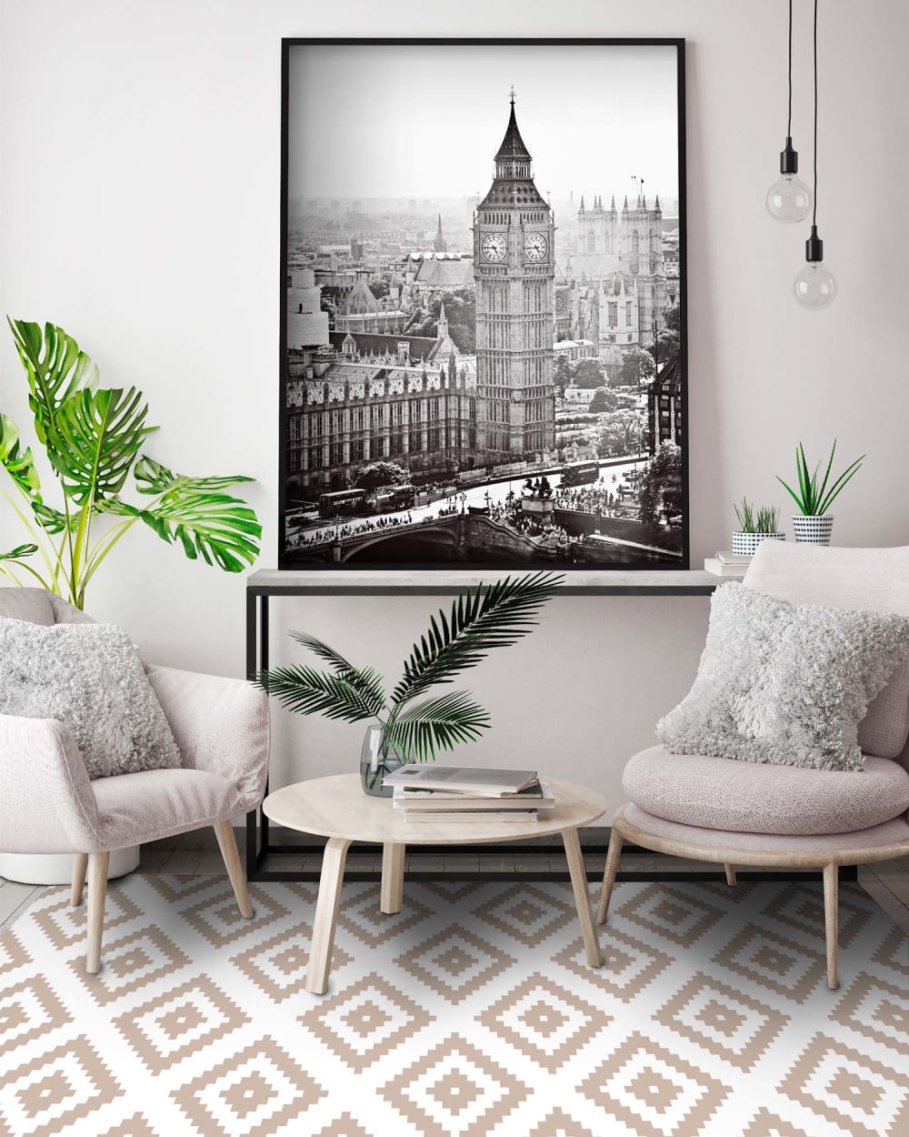 Tapis vinyle carrés roses 300x200cm