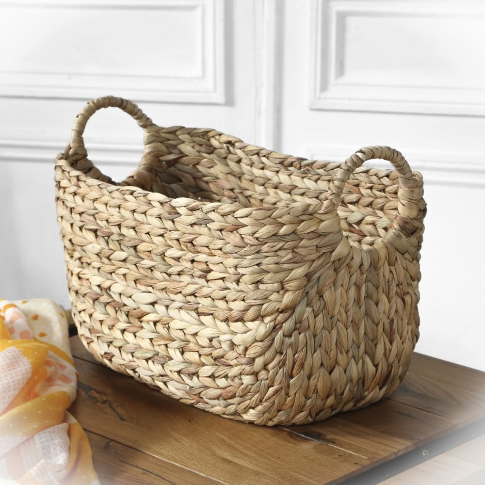 Korb aus Wasserhyazinthe mit Griffen - L40xT23xH26 - Beige -