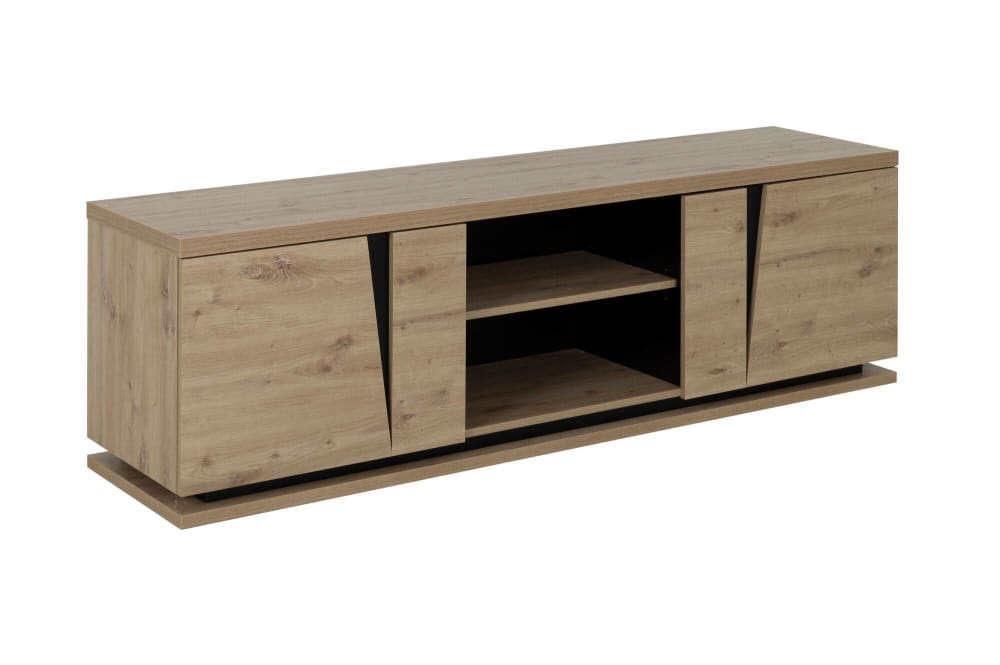 Mueble de TV 2 puertas efecto roble y negro L181cm