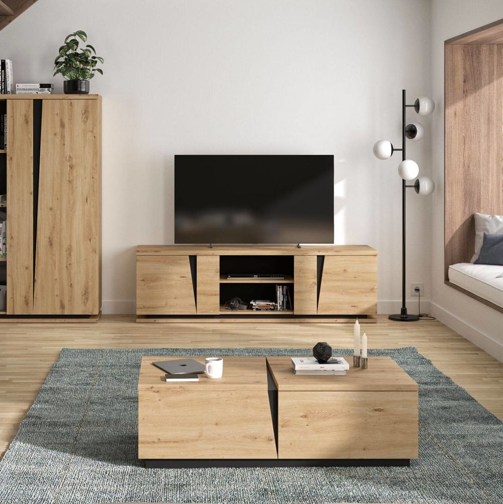 Mobile tv a 2 ante l181 cm - effetto rovere e nero - Gami