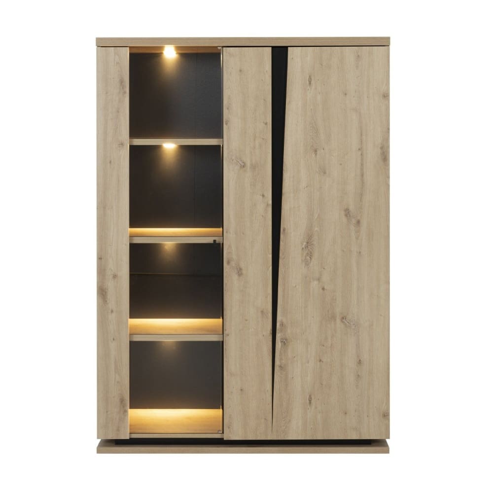 Gami 2-türiger Geschirrschrank mit Beleuchtung und Designriss - style industrial Beige Spanplatte