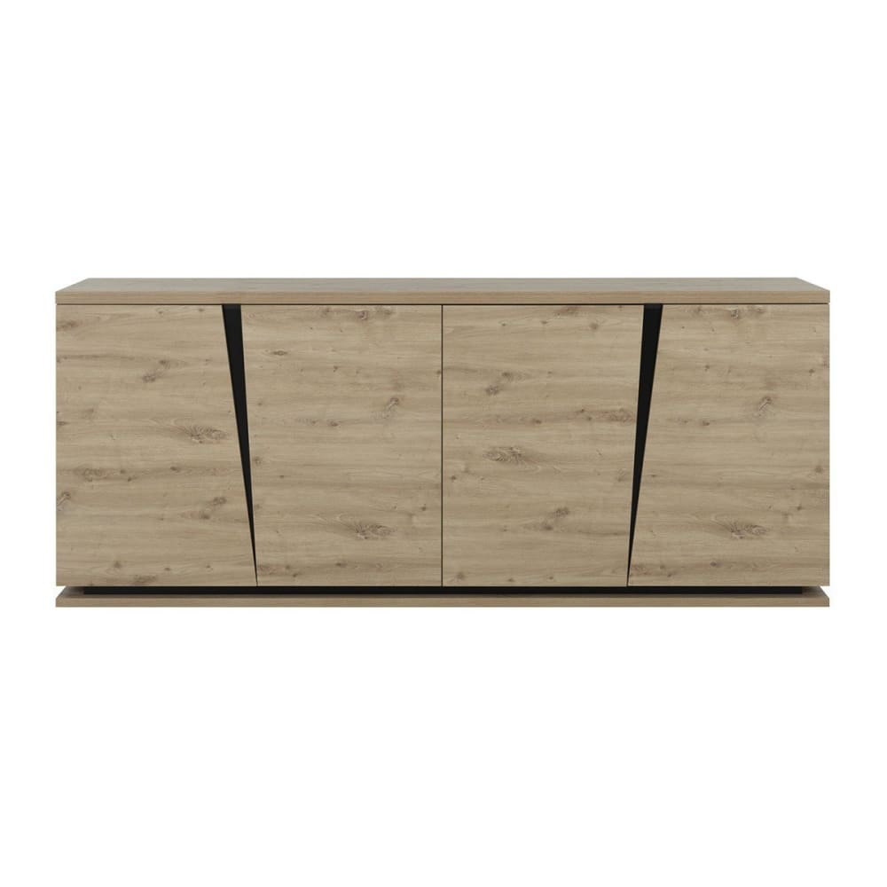 Buffet 4 Portes L 221 cm - Décor chêne et noir