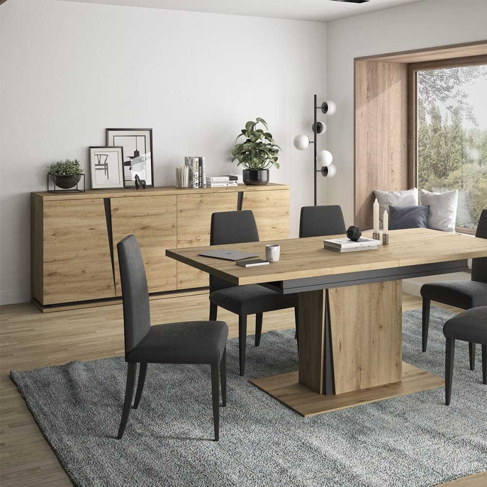 Buffet 4 portes l 221 cm - décor chêne et noir - Maisons du Monde
