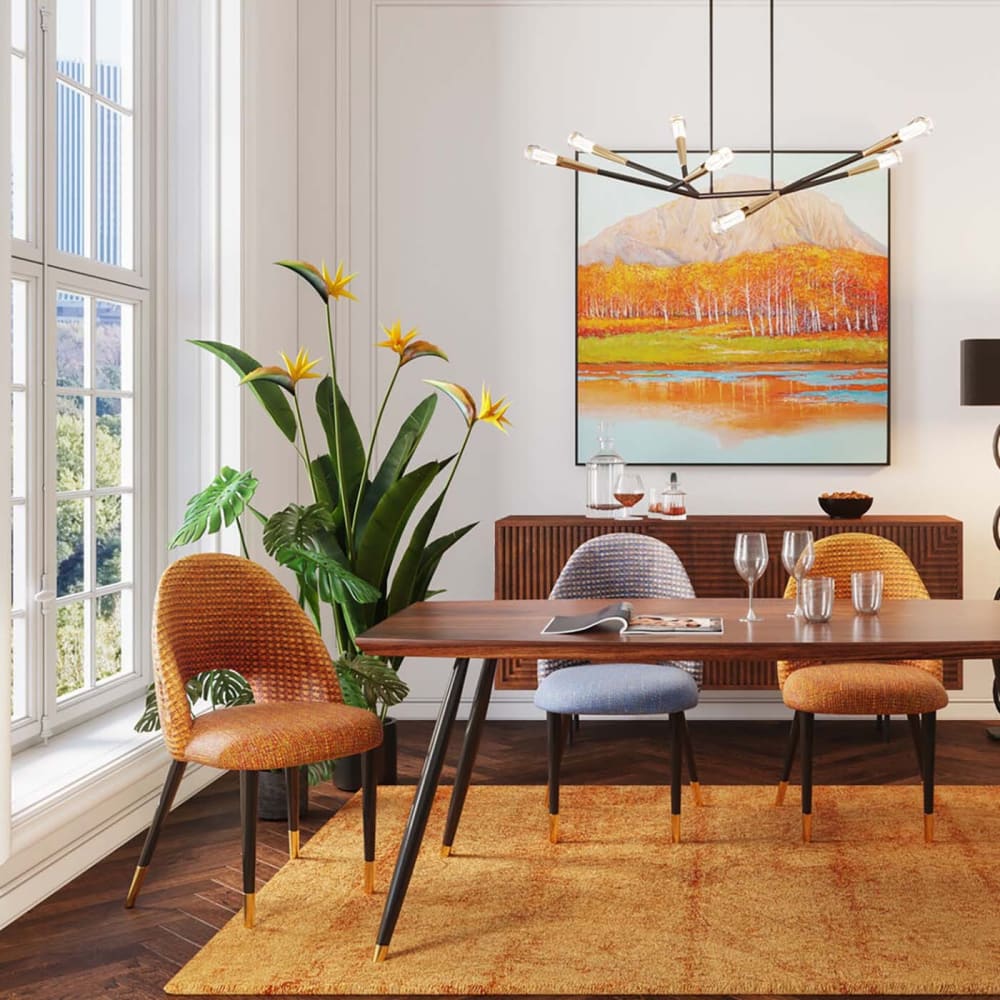 Chaise en tissu orange et acier