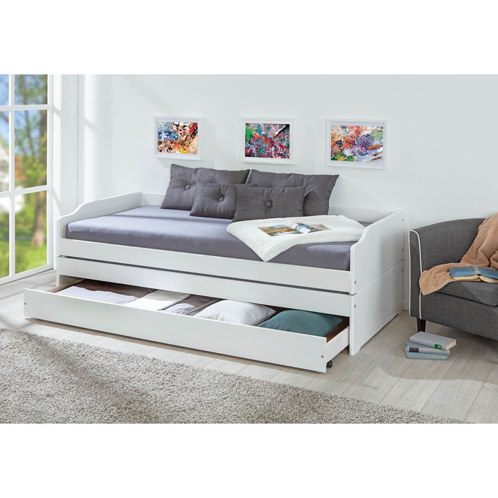 Lit gigogne 3 couchages 90x200cm bois massif vernis blanc - Maisons du Monde
