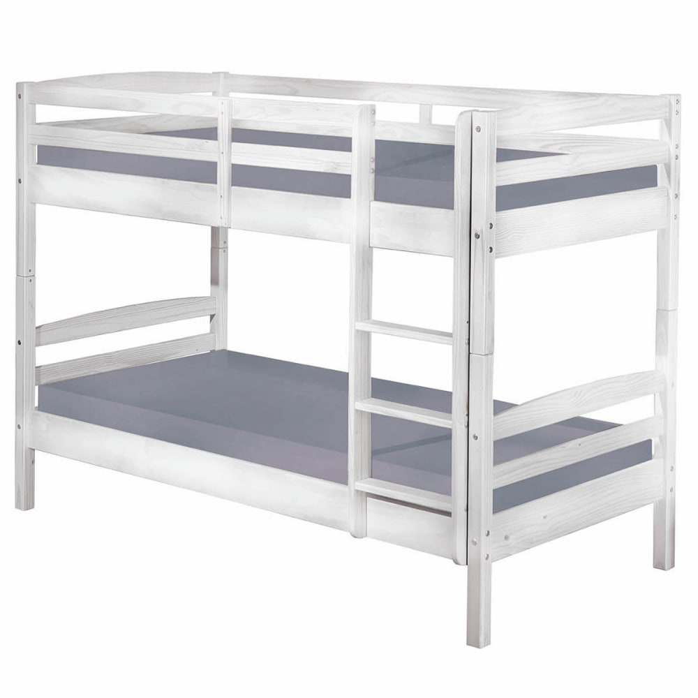 Lits superposés 90x190cm + sommiers bois massif vernis blanc
