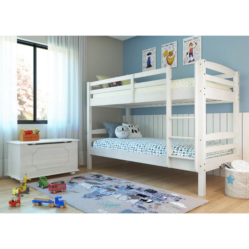 Lits superposés 90x190cm + sommiers bois massif vernis blanc