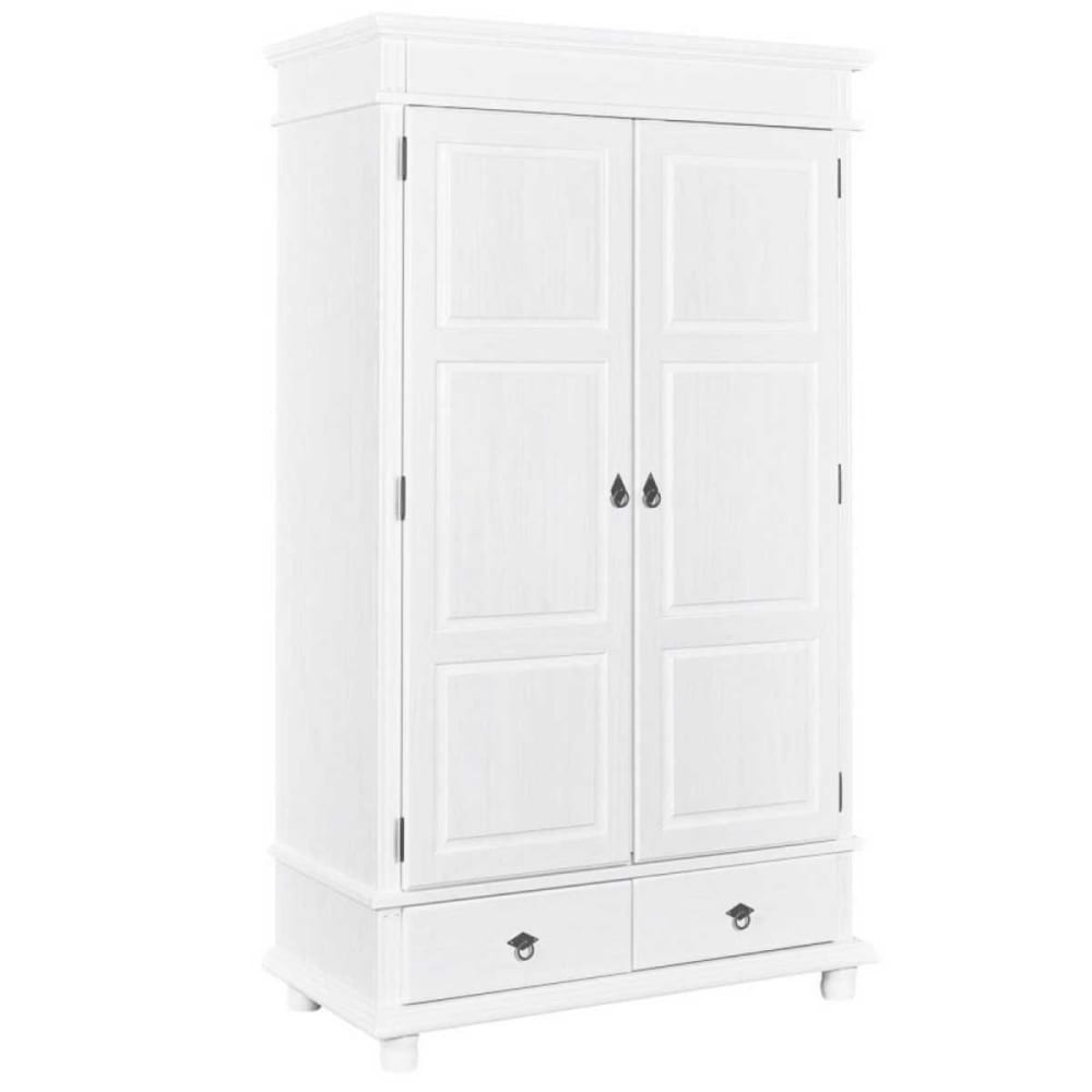 Armoire 2 portes 2 tiroirs en pin massif blanc