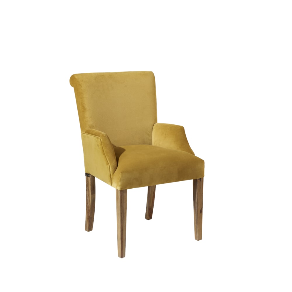 Fauteuil de table style moderne en bois et velours bleu canard Fauteuil de table style moderne en bois et velours bleu canard